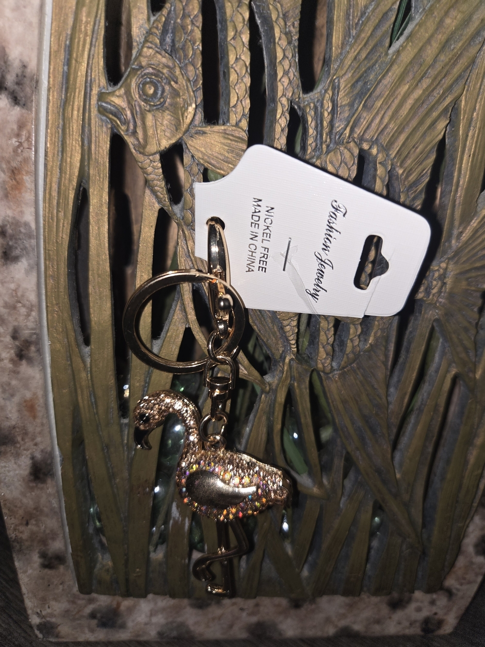 Gold-Tone Flamingo Keychain